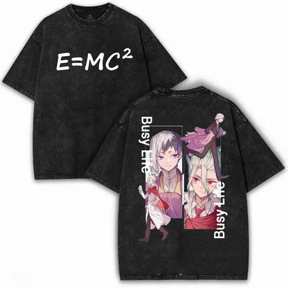 Suika Dr.STONE Anime Asagiri Gen Washed T-shirt Oversized Tee Shirt Summer Short Sleeve Cotton Tops Men Women Clothing