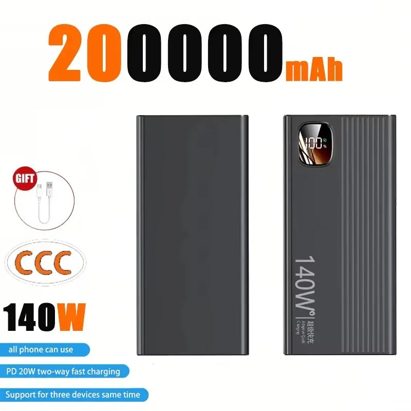 Lenovo 140W Super Rapid Charging 2026New High‑Capacity Portable Battery 500000mAh Powerbank Power Bank For Xiaomi iPhone Phone