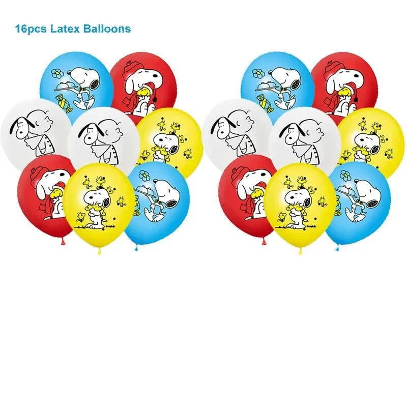 Happy Birthday Party Decorations Dog Banner Flag Foil Latex Balloons White Anime Supplies Baby Boy Girl Kids Cute Toy Gifts