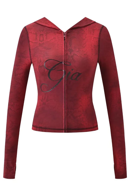 GIA Front Shoulder Slim Fit Jacket Pants Set with Letter Print Design Hooded Zipper Snake Pattern Short Fit Streetwear