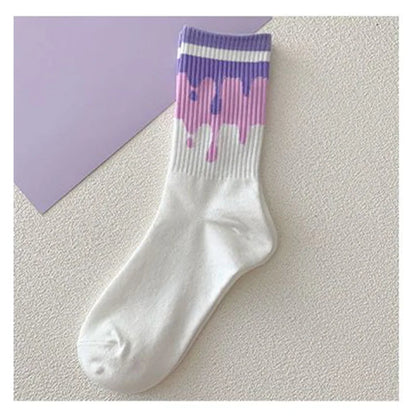 Kawaii Love Print Socks Purple Women Socks Female High Beauty In Spring Summer Fried Street Middle Tube Socks Harajuku Medias