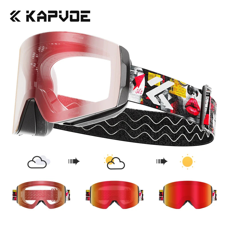 Kapvoe Snow Goggles Ski Snowboarding Skiing Sunglasses for Women Men Anti-Fog Lens UV400 Photochromic Glasses Motorcycle Glasses