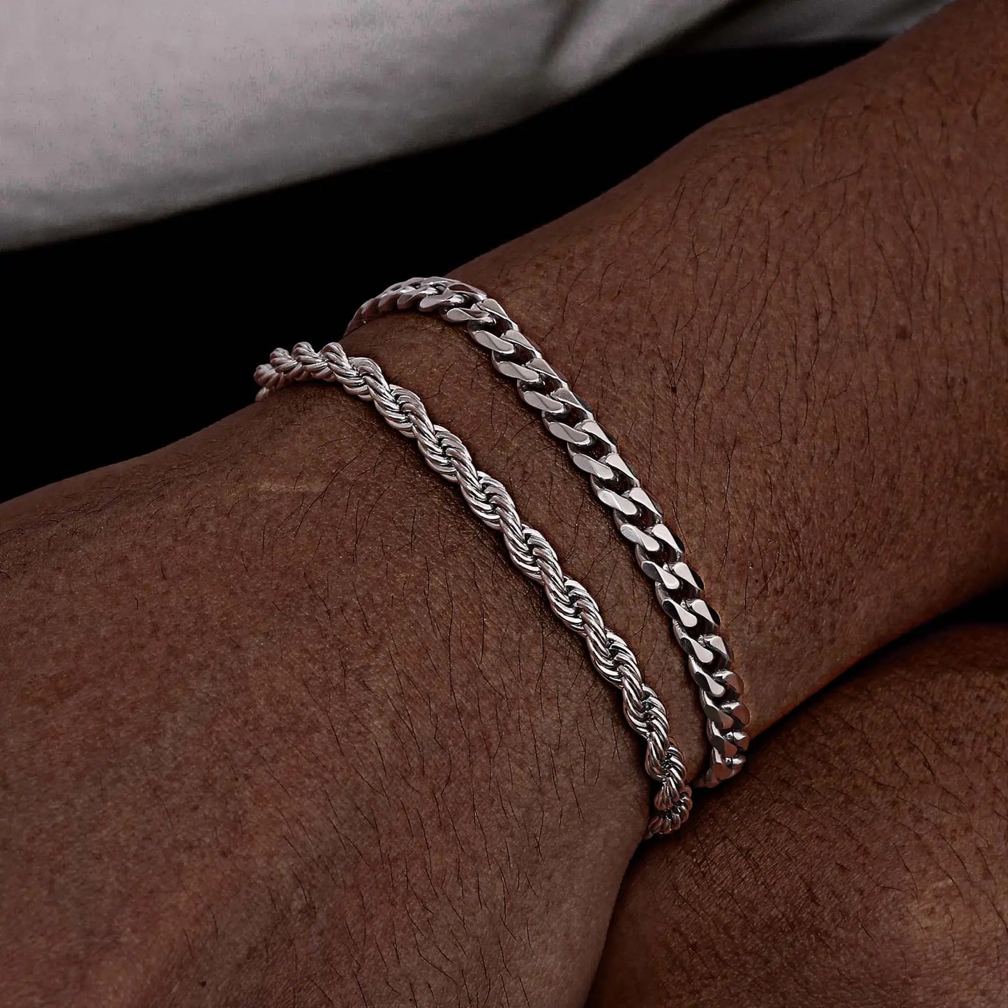 2pcs Men's Chain Bracelets, Stainless Steel Silver Gold Black Color
