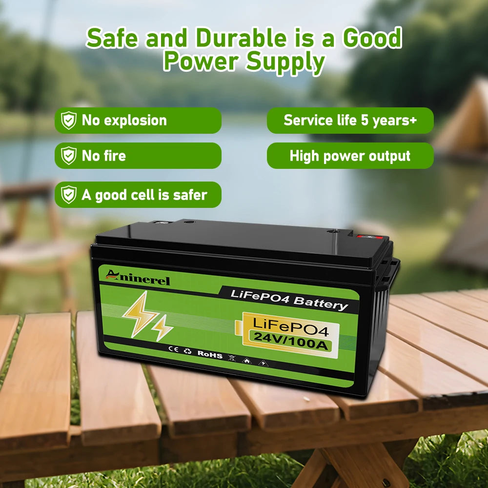 Aninerel 3840Wh 12V 300AH 24V 100Ah 2560Wh Lithium LiFePO4 Battery with 100A BMS Perfect for RV Golf Cart Solar Power System Trolling Motor