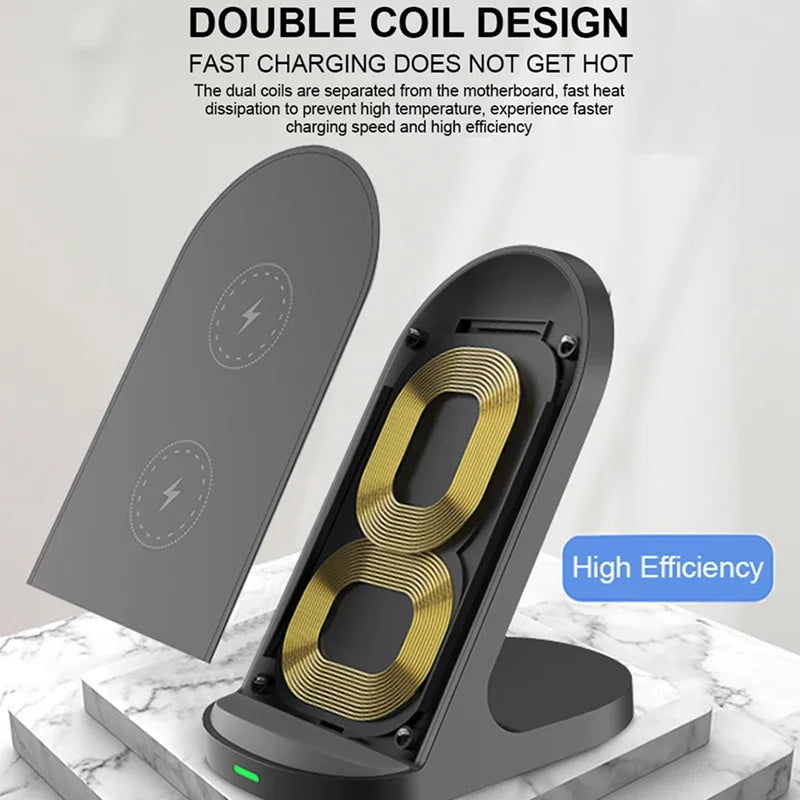 Fast Wireless Charger Stand Pad for iPhone 16 15 14 13 8 X Samsung Galaxy S24 S23 S21 S20 S10 Xiaomi Wireless Charging Station