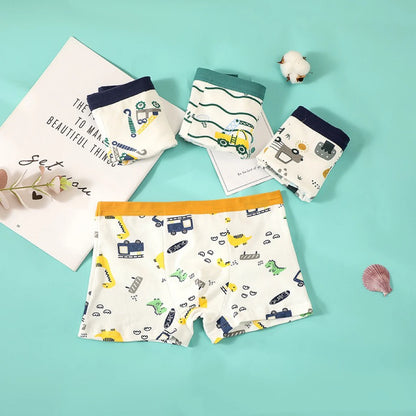 4PCS Children Panties Boy Cotton Boxer Breathable Kid Soft Comfortable Elastic Underpants Multipack Cute Cartoon Print Underwear