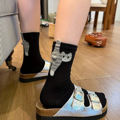 1/2 Pairs Cute Cat Socks with Balls Novelty Funny Animal Crew Cats Socks for Women Men Cats Lovers Gift