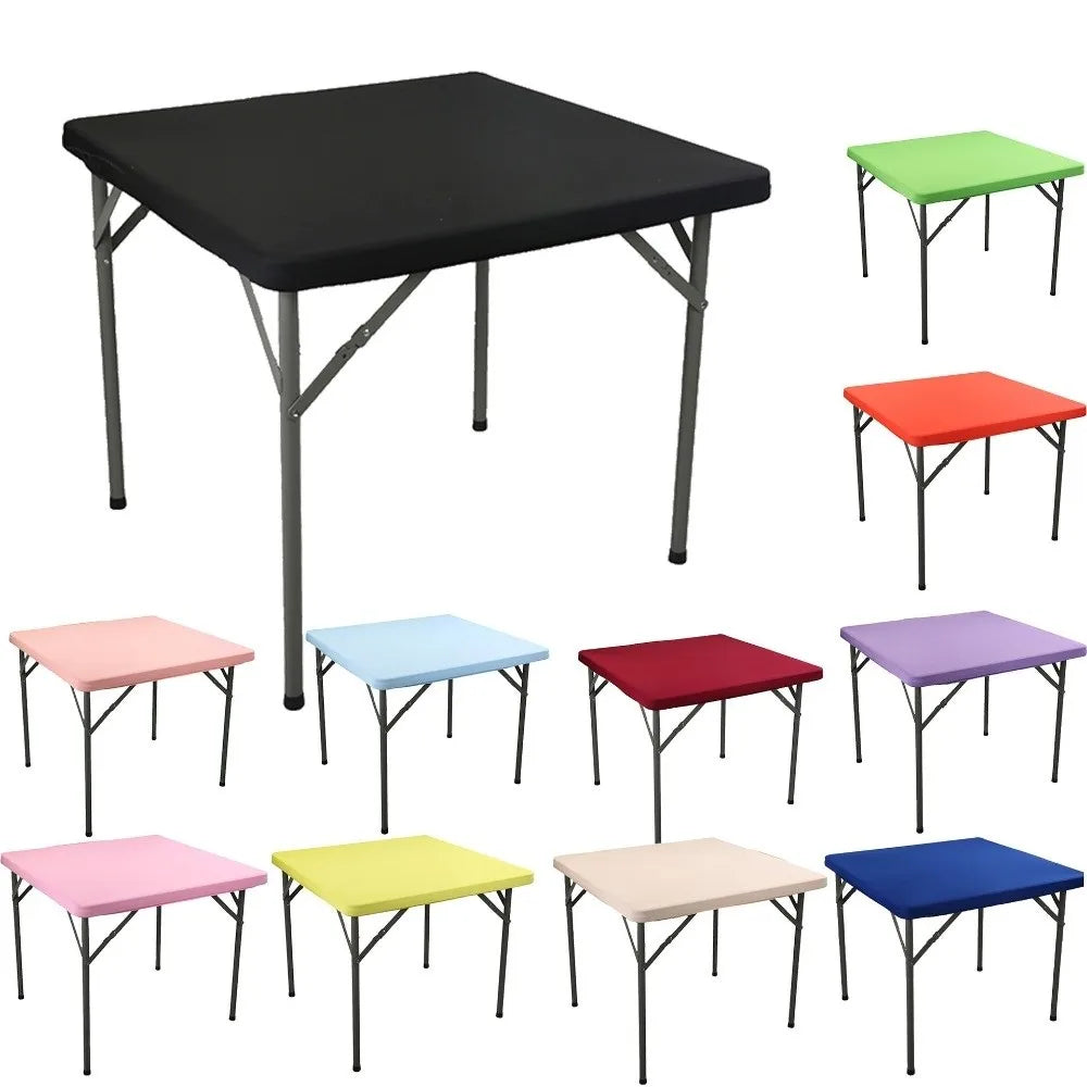 Stretch Spandex Square Tablecloth Wrinkle Resistant Solid Color Fitted Table Cloth Washable Elastic Table Cover Outdoor Event