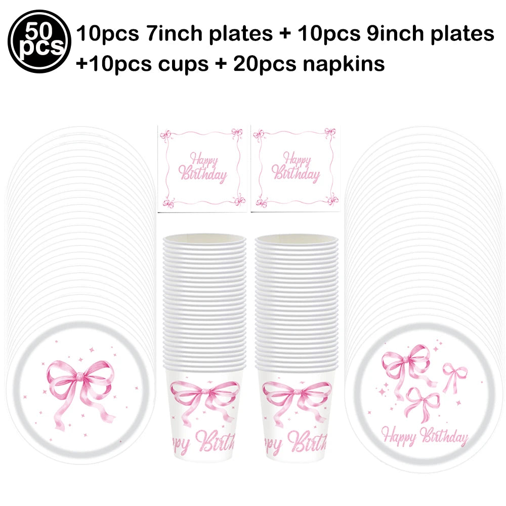 10pcs Bow Cupcake Toppers Birthday Bowknot Ribbons Coquette Pink Bow Cake Decors Bridal Baby Girls Wedding Party Supplies