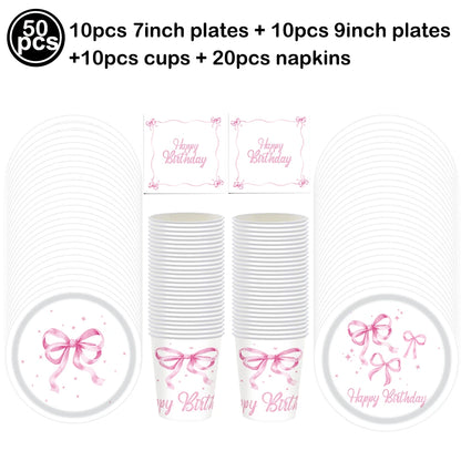 10pcs Bow Cupcake Toppers Birthday Bowknot Ribbons Coquette Pink Bow Cake Decors Bridal Baby Girls Wedding Party Supplies