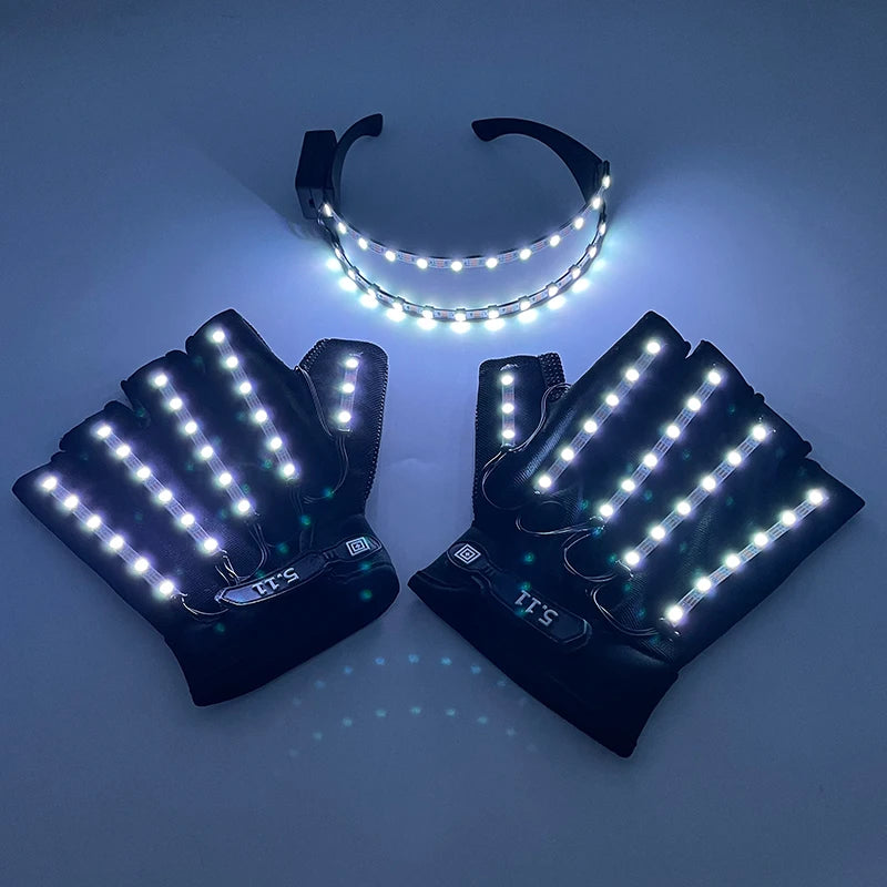 1set Luminous Glowing Glasses and Gloves Remote Control LED Glasses&Gloves Carnival Party Performance Props Festival Supplies