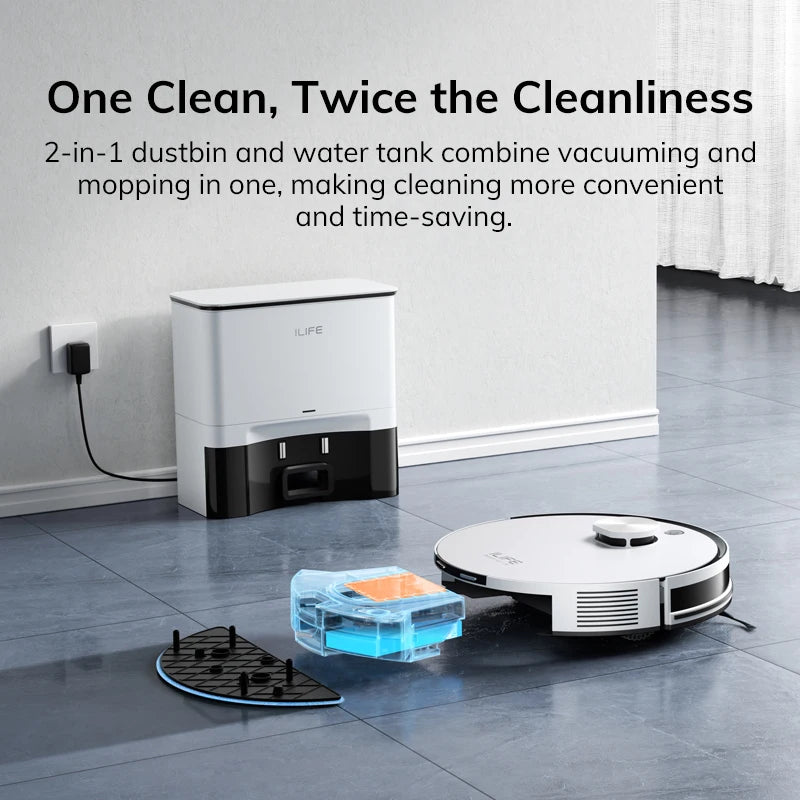 ILIFE A30 PRO 5000Pa Suction, Robot Vacuum and Mop Combo, Self Emptying, 60 Day Capacity, App/Remote, 180 Minute Running Time