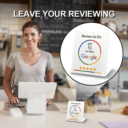 NFC 13.56Mhz programmable Google Review Card Station Table Tap Card NFC215 Chip 504Bytes RFID NFC Google Review stand display