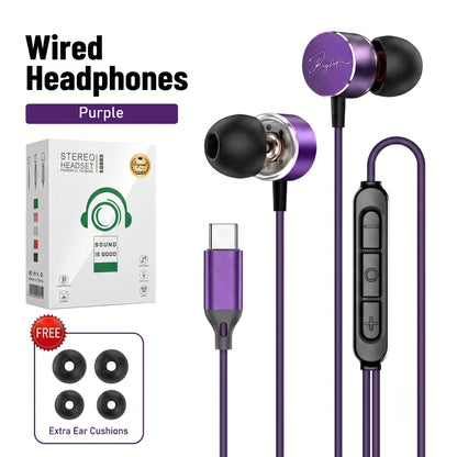 Wired Earphones 9D Surround Sound Type C Headphones Volume Control Headset With HD Mic Earbuds For iPhone 17 Pro Samsung Galaxy