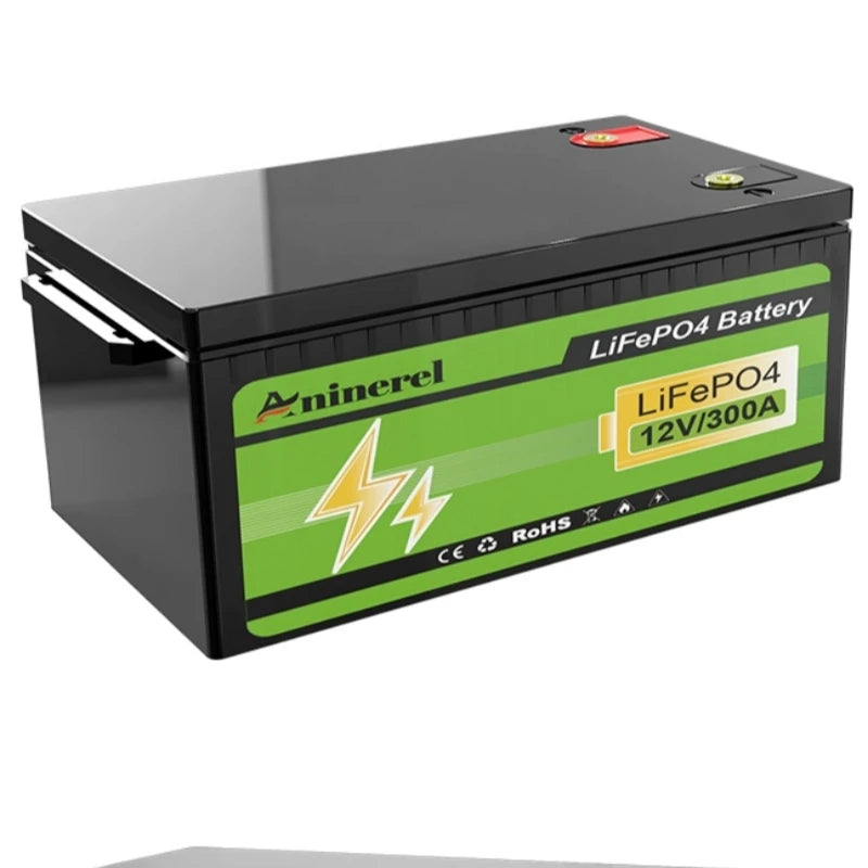 Aninerel 12V 300Ah LiFePO4 Solar Battery 3.84KWh Lithium Battery Pack IP65 waterproof rating Grade A Cells 6000+ Cycle For Home energy storage 12.8V-300AH