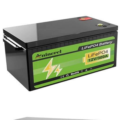 Aninerel 12V 300Ah LiFePO4 Solar Battery 3.84KWh Lithium Battery Pack IP65 waterproof rating Grade A Cells 6000+ Cycle For Home energy storage 12.8V-300AH