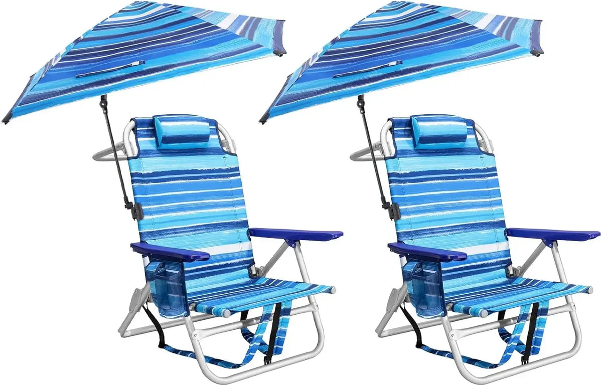 Backpack Beach Chair with Adjustable Umbrella, Folding Lounge Chair for Adults, Includes Cup Holder