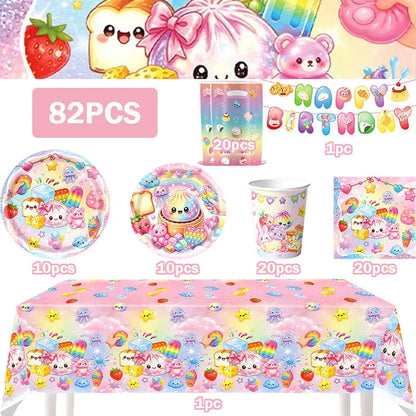 Squishy Bao Bun Themed Birthday Party Decorations Set Tableware Paper Plates Cups Cute Squishy Gift Bags Balloon Banner Supplies