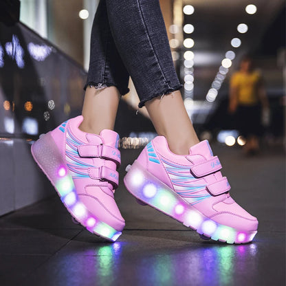 Boys and Girls Roller Skates Tow Wheels Shoes Glowing Light LED Children Fashion Luminous Sport Casual Wheelys Skating Sneakers
