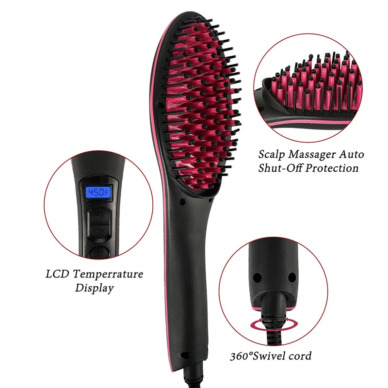 Electric Hair Straightening Brush 230°C Heat Hair Straightener Professional Ceramic Hair Styling Massager Tools Heating Hot Comb