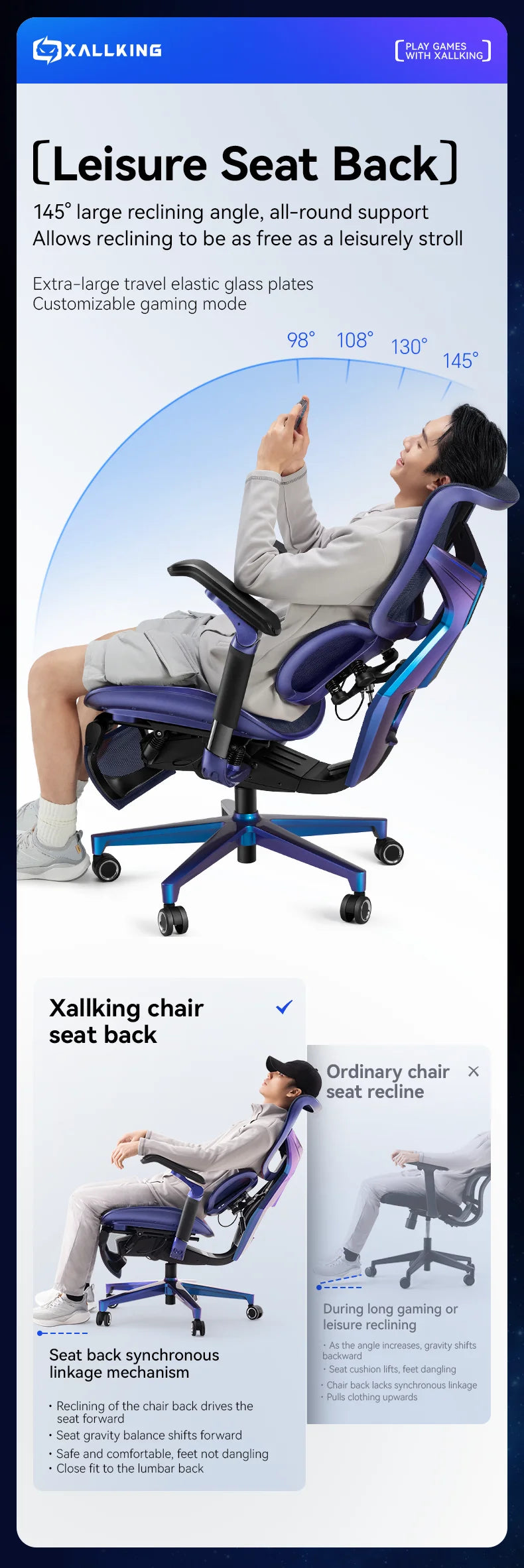 【CHIMU HOME】 SIHOO X3Pro Blue-Purple-Red Gradient Ergonomic Gamer Chair for Esports Gaming High Back Computer Chair
