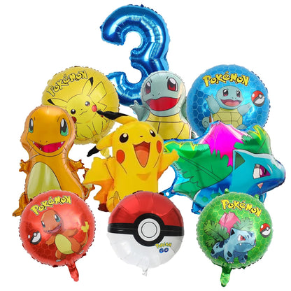10pcs Cartoon Pokemon Pikachu Themed Aluminum Foil Balloons - Ideal for Charmander Squirtle Bulbasaur Birthday Party Supplies!