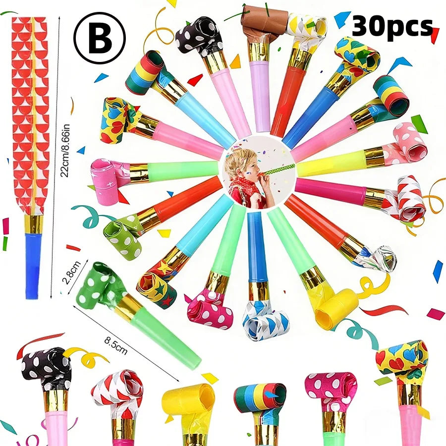 10-50pcs Party Blowers Whistles,Colourful Noisemakers Party Blowouts Squawkers Fringed Noise Maker,Birthday Wedding Noisemakers