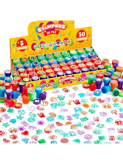 50 Pcs Assorted Stamps for Birthday Party Favor Carnival Prizes School Stampers Goodie Bag, Easter Treasure Box Toys