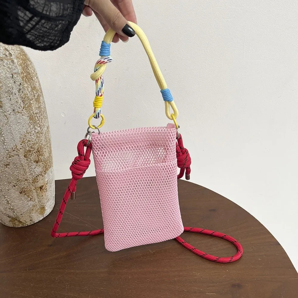 Casual Large Capacity Mesh Shoulder Bags Lightweight Mesh Crossbody Bags Mobile Phone Bag
