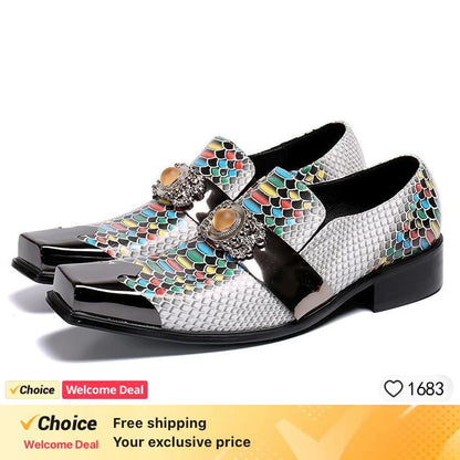 Fashion Gentleman Dressing Shoes Metal Pointed Toe Patchwork Crystal Designer Wedding Party Brand Customized Shoes Men Plus Size