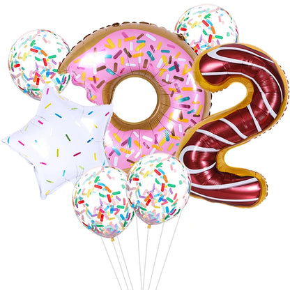 7pcs Donut Number Foil Balloons Set 1st 2nd Girls Birthday Party Decorations Candy Confetti Balloon Baby Shower Wedding Globos