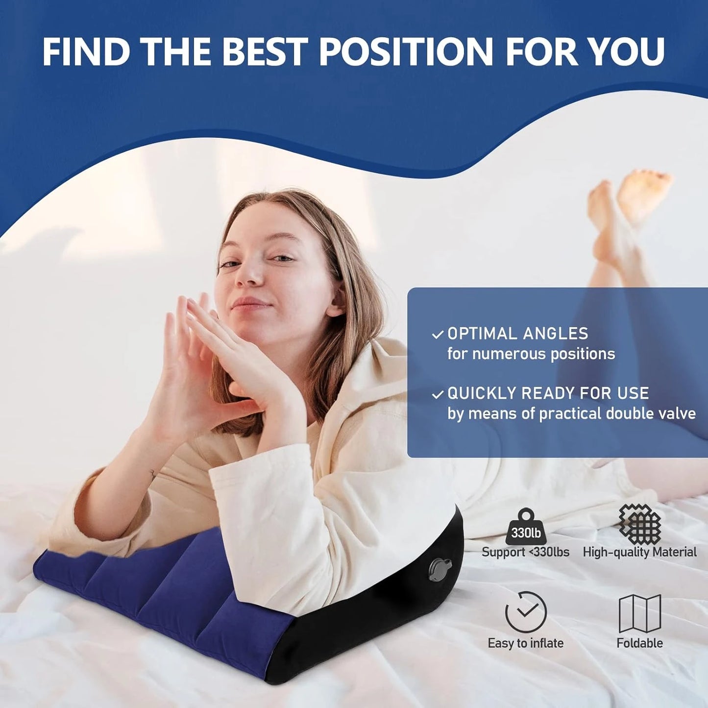 Inflatable Wedge Support Pillow Foldable Body for Leg Back Support Portable Ergonomic Wedge for Reading Yoga Car Travel