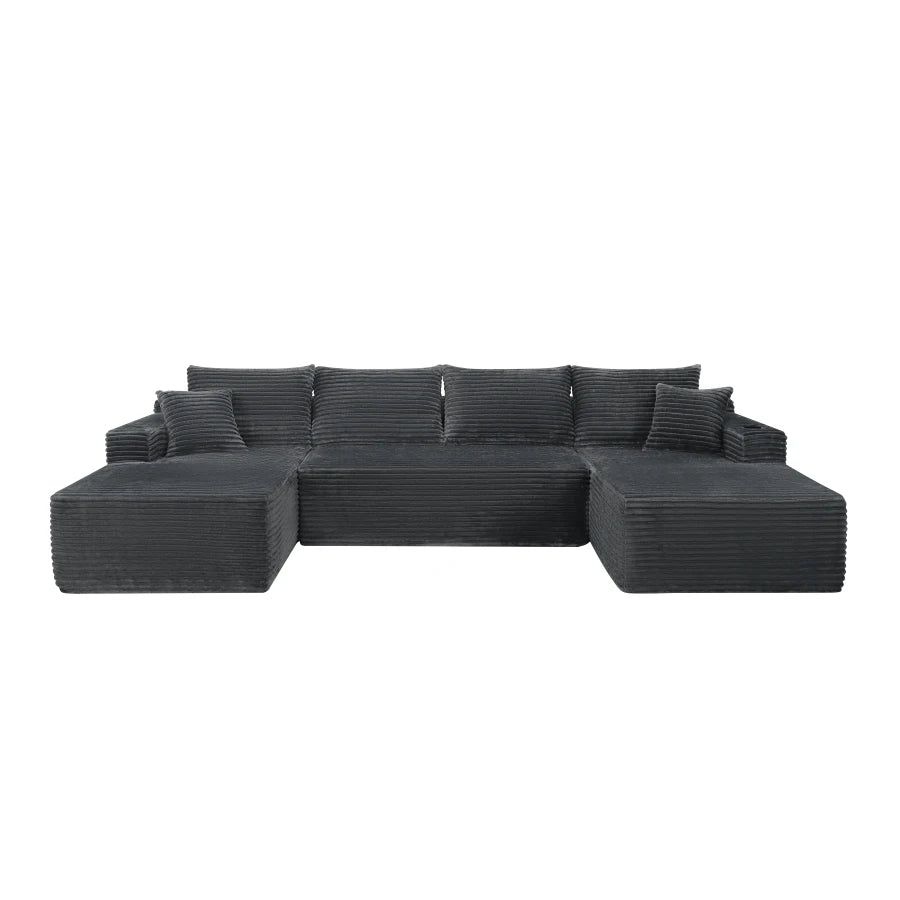 126" Cloud Sectional Sofa with U-Shape Chaise and Side Pockets and Cup holder, Modern Modular Design, Deep Seating, Upholstered