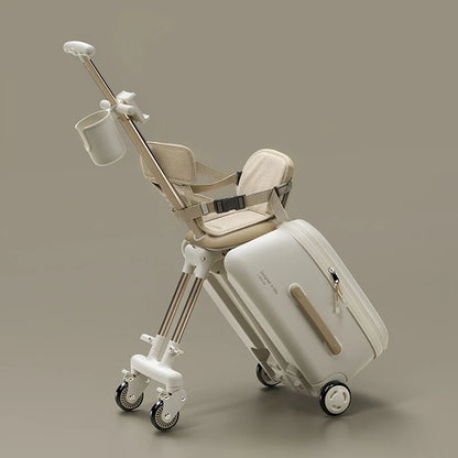 Children's 2-in-1 Detachable Travel Suitcase with Ride-On Luggage And Detachable Trolley - Can Sit 20 Inch Carrier Pushchair