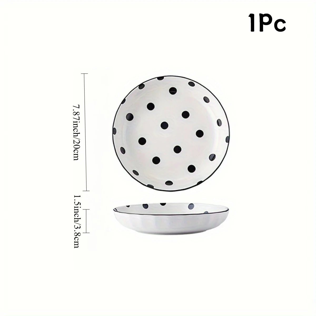 4Pcs Black Polka Dot Ceramic Plates Set,  Microwave Dishwasher Safe for Salad, Pasta, Dessert, Home Kitchen Tableware