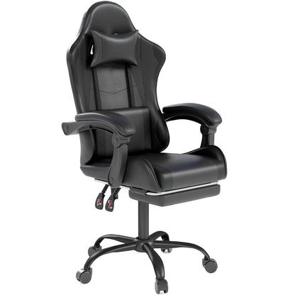 Gaming Chair with Headrest and Footrest for Home Office, Black