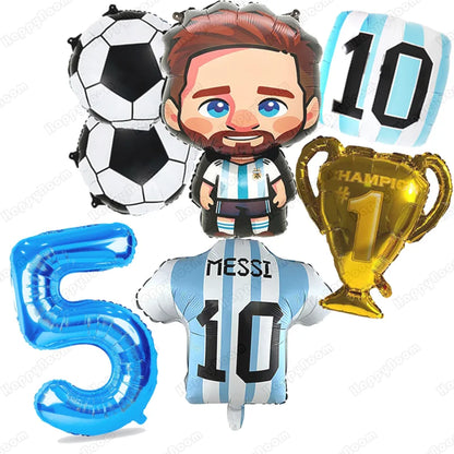 7pcs Messi Football Foil Globos Balloons Trophy Soccer Balloons Boy Birthday Party Decorations Sports Party Supplies Baby Shower