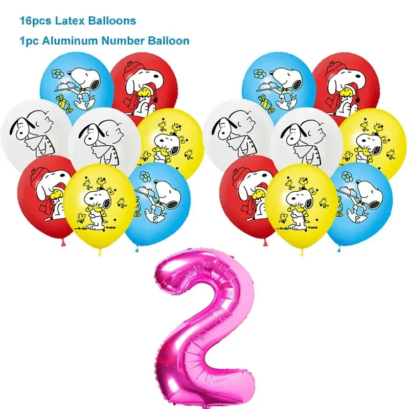 Happy Birthday Party Decorations Dog Banner Flag Foil Latex Balloons White Anime Supplies Baby Boy Girl Kids Cute Toy Gifts