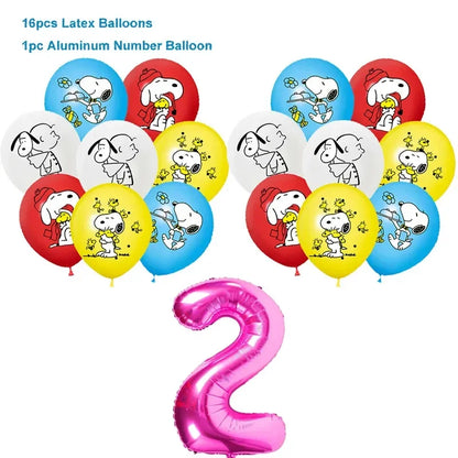 Happy Birthday Party Decorations Dog Banner Flag Foil Latex Balloons White Anime Supplies Baby Boy Girl Kids Cute Toy Gifts