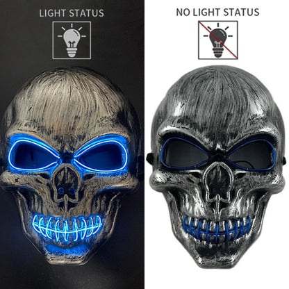 Evil Skull Mask Halloween Carnival Masquerade Haunted House Scary Decoration Cosplay Skeleton Scary Theme Party Light Up Mask