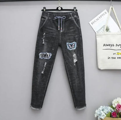 XL-6XL Plus Size jeans for Women Mom Jeans Woman Elastic High Waist Blue Baggy Jeans Denim Ripped Jeans Female Harem Pants