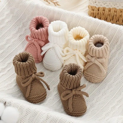 Baby Shoes Knitted Infant Child Bed Footwear 0-12M Cute Turn-down Breathable Newborn Boys Girls Walk Boots Fashion Solid Bandage