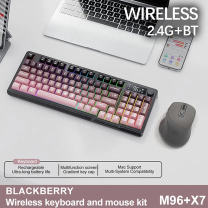 M96 Wireless Keyboard and Mouse Set, Bluetooth&2.4G, Smart Screen, 96 Keys, RGB, Silent Keyboard Mouse Combo