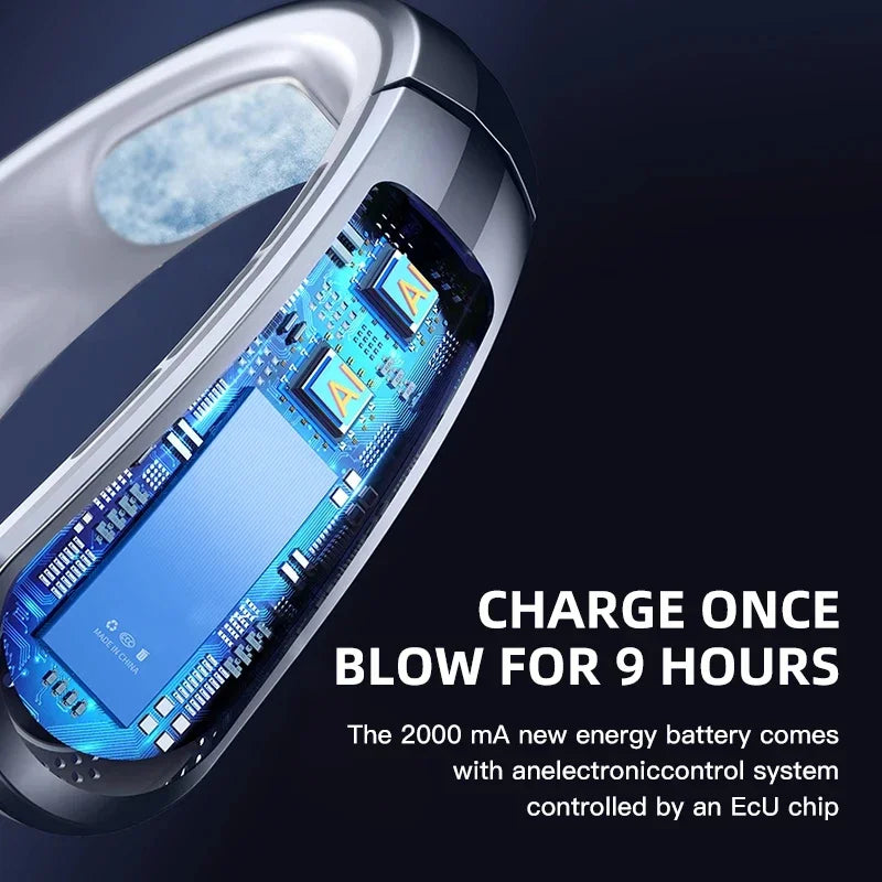 8000mAh USB Hanging Neck Fan, Portable Bladeless Mini Rechargeable Mute LED Digital Display Electric Air Cooler Handheld