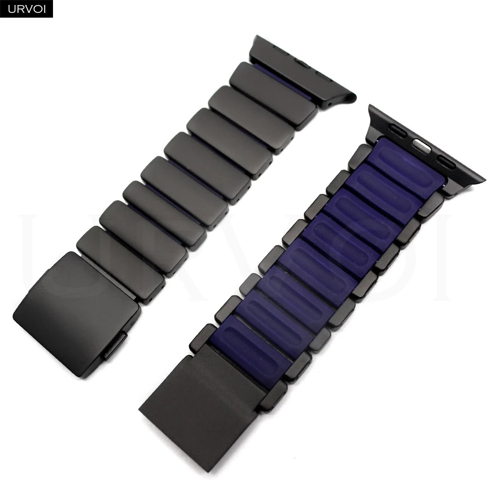 URVOI Stratos Band for Apple Watch Ultra 3 2 Series 11 10 9 8 SE3 Titanium Silicone Strap Magnet Clasp Bracelet DLC Coating 49mm