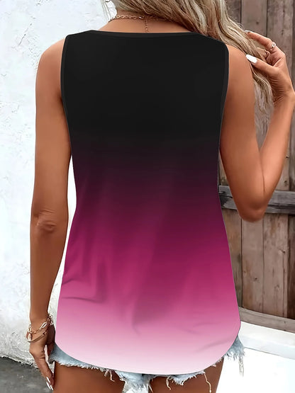 Plus Size Women's Gradient Tank Top with Stylish Ring Detail Comfortable Casual Wear Versatile Sleeveless Summer Blouse