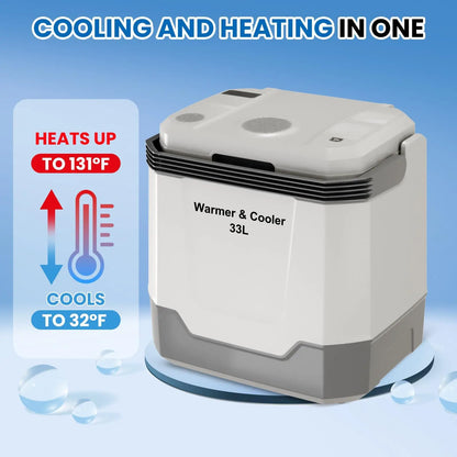 33L High Efficiency Car Refrigerator, 12V DC Plug-in Portable Electric Cooler & Warmer Fridge with Carry Handle, Stable Anti-Shock Design for Road Trips, RV Travel, Dark Gray