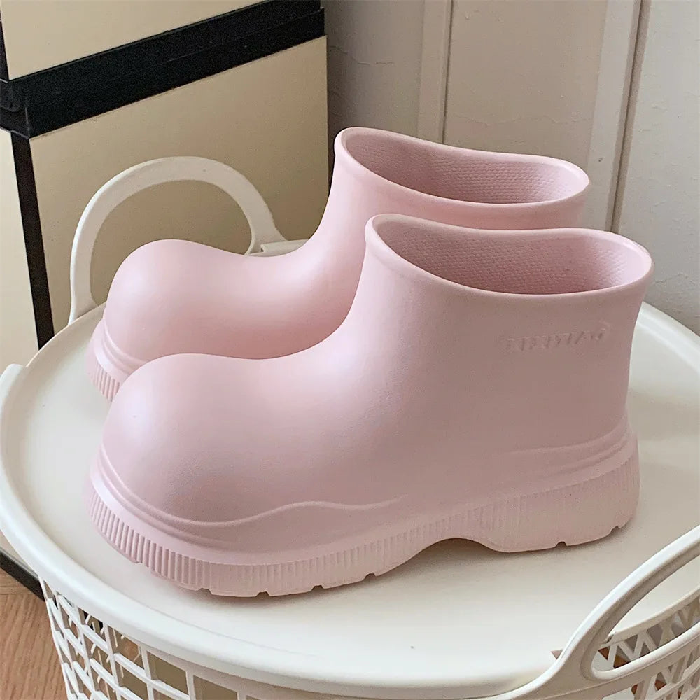 Rubber boots for women waterproof boots short barrel loose water shoes thick bottom ankle women's rain boots