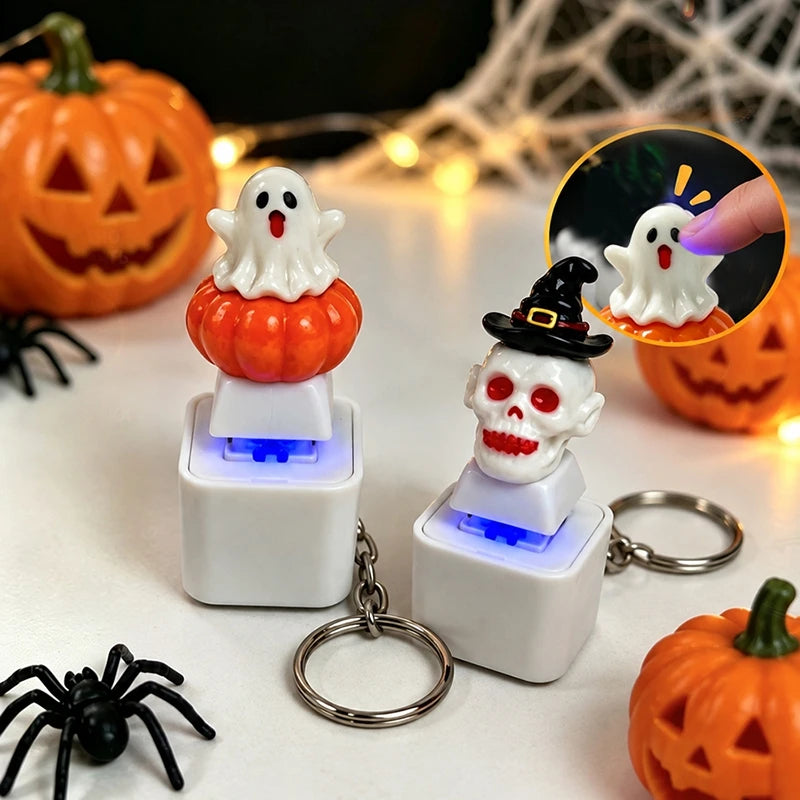 Glowing Sound Key Cap Keychain Halloween Pumpkin Ghost Witch Press Keyring Christmas Santa Snowman Pendant Party Favor