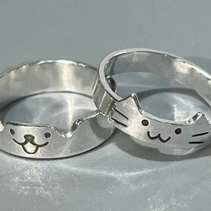 2pcs Kawaii Cat Dog Animal Couple Ring for Women Men 2026 Fashion Size Adjust Lover Rings Valentine's Day Party Jewelry Gifts